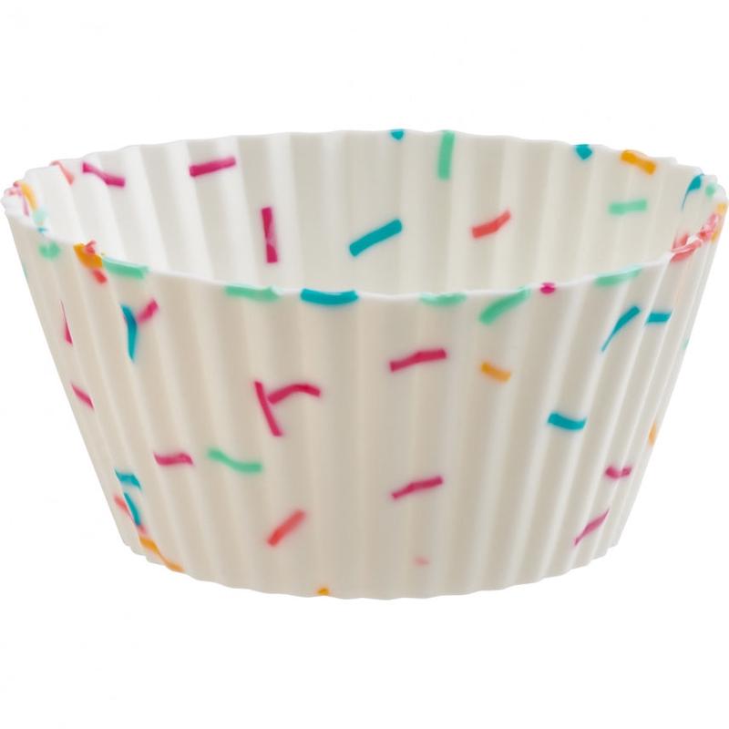 Trudeau Silicone Standard Muffin Baking Cup, White Confetti, Set of 12