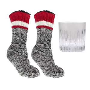 Aromasoles Socks on the Rocks Gift Set, Men's Slipper Sock & Tumbler Set