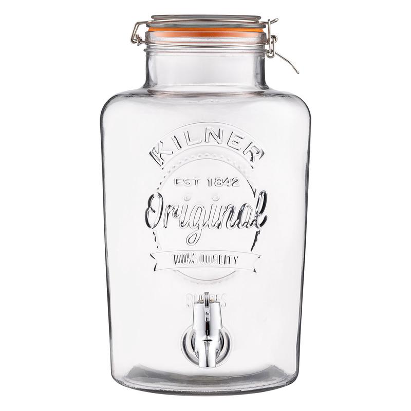 Kilner 2.1 Gallon Drink Dispenser, Large Glass Beverage Jar with Stainless Steel Tap