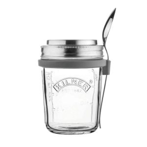 Kilner Parfait & Overnight Oats Breakfast Jar Set  350ml Glass Jar with Spoon