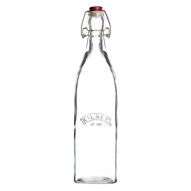 Kilner Scratch Cooking Square Clip Top Bottle  34 oz Reusable Glass Storage Bottle with Airtight Seal