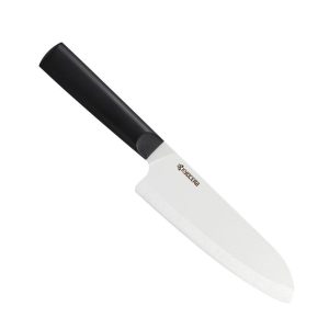 Kyocera INNOVATIONwhite 6-Inch Ceramic Santoku Chef's Knife, White Blade with Non-Slip Black Handle