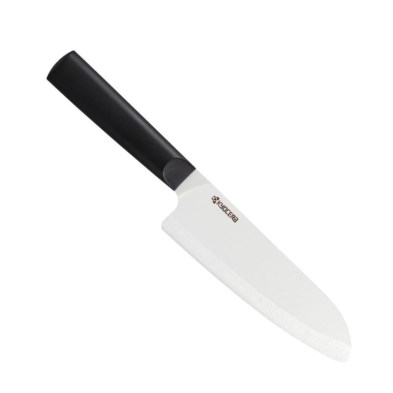 Kyocera INNOVATIONwhite 6-Inch Ceramic Santoku Chef's Knife, White Blade with Non-Slip Black Handle