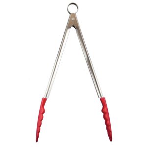 Cuisipro 12 Inch Stainless Steel Silicone Locking Tongs, Red