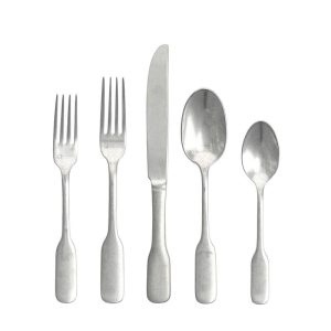 Fortessa Ashton Antiqued Flatware 5 Piece Place Setting, Stainless Steel