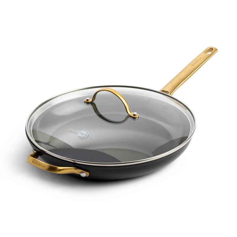 Greenpan Padova Reserve 12-Inch Frypan with Helper Handle & Lid, Black
