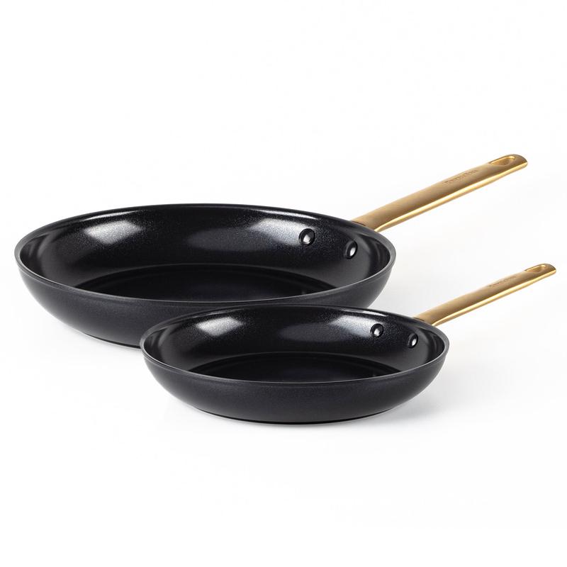 Greenpan Reserve 2 Piece Fry Pan Set with Ceramic Thermolon Coating, 8" & 10", Black with Gold Handles