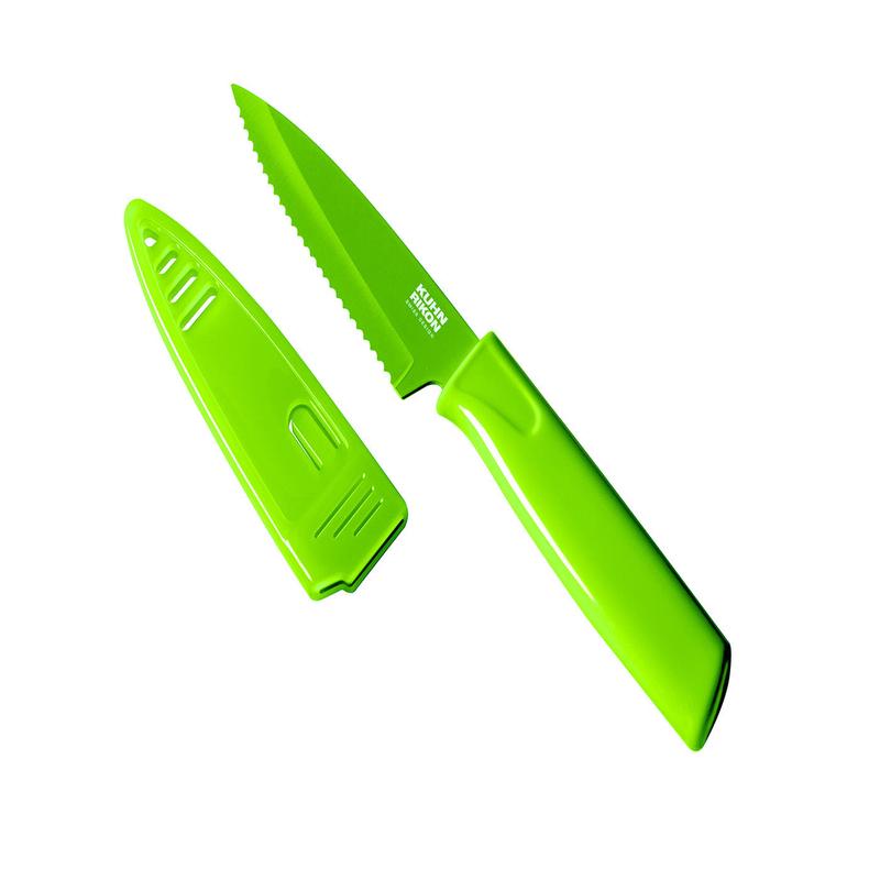 Kuhn Rikon Colori Non-Stick Serrated Paring Knife with Safety Sheath, 4 inch