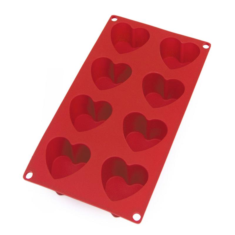 Lekue Silicone 6 Cavity Heart Baking Mold, Red