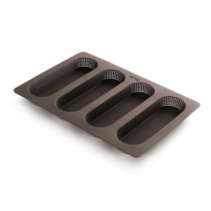 Lekue Silicone Perforated Mini Baguette Bread Pan, Brown