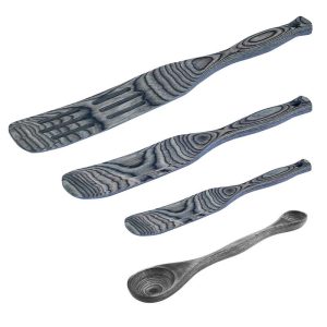 Island Bamboo 4-Piece Black Pakkawood Spurtle Set with Measuring Spoon