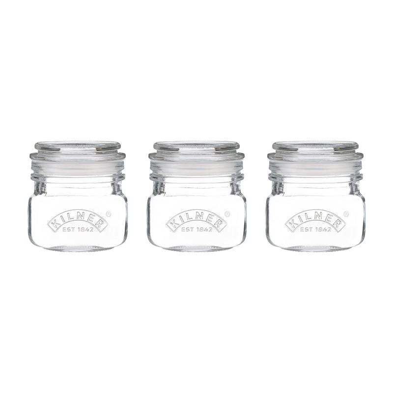 Kilner Square Push Top Storage Jars, Set of 3, 8.5 ounce