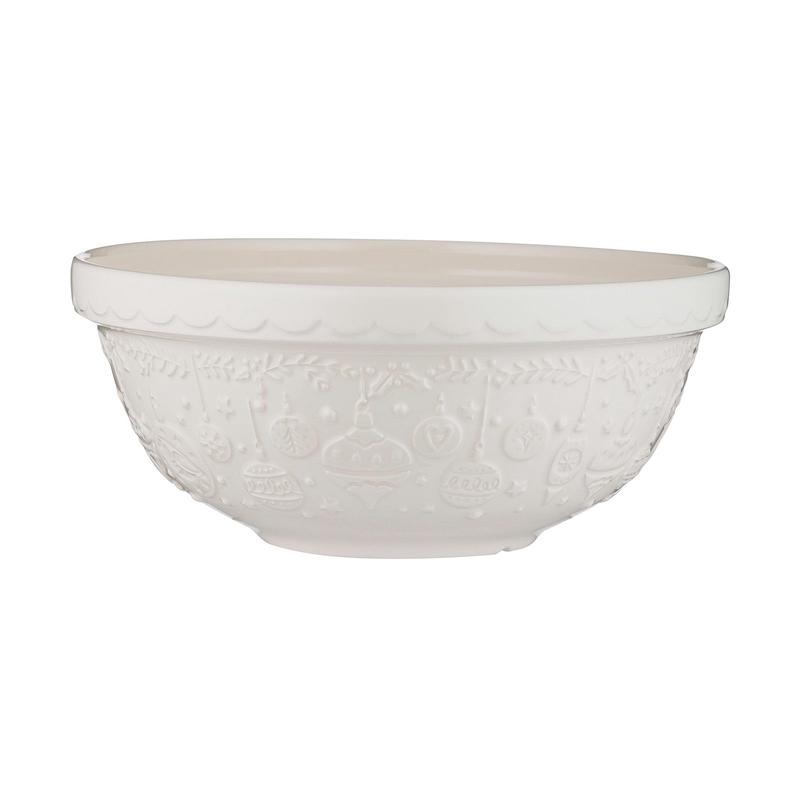 Mason Cash Deck The Halls Mixing Bowl  Size 18, 2.85 Quart Cream Holiday Stoneware