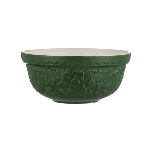 Mason Cash Deck The Halls Mixing Bowl  Size 24, 2.15 Quart Green Stoneware Holiday Bowl