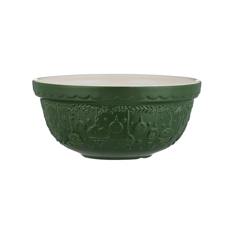 Mason Cash Deck The Halls Mixing Bowl  Size 24, 2.15 Quart Green Stoneware Holiday Bowl