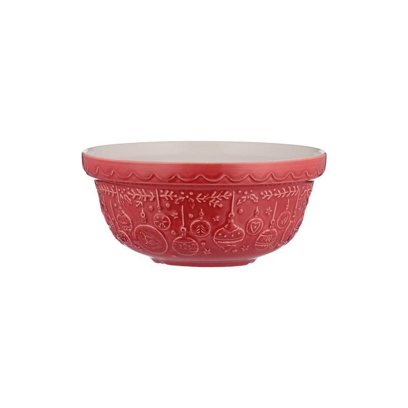 Mason Cash Deck The Halls Mixing Bowl  Size 30, 1.15 Quart Red Stoneware Holiday Bowl