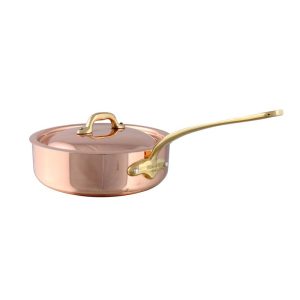 Mauviel M'Heritage M'150 B Copper Saute Pan With Lid, Brass Handle, 3.3-Quart