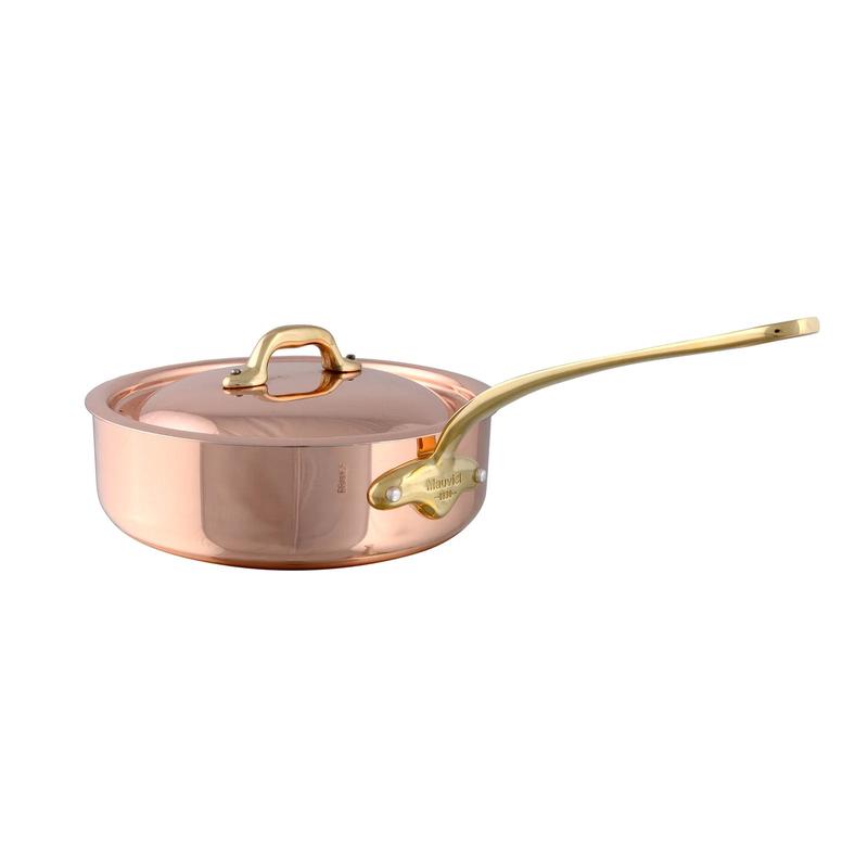 Mauviel M'Heritage M'150 B Copper Saute Pan With Lid, Brass Handle, 3.3-Quart