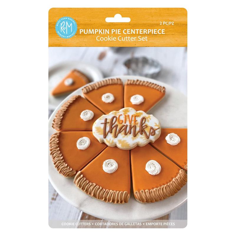 R&M International Festive Fall Pumpkin Pie Centerpiece 2 Piece Cookie Cutter Set