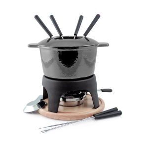Swissmar Sierra 11 Piece Cast Iron Fondue Set, Metallic Black