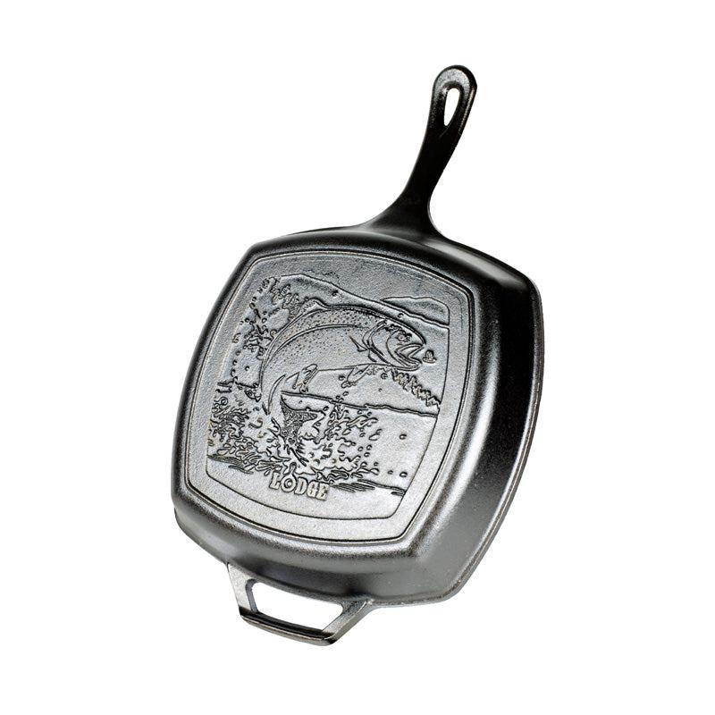 Lodge Cast Iron Wildlife Series 10.25 Inch Square Grill Pan, Fish