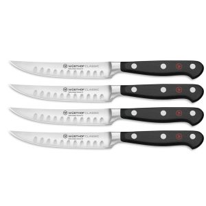 Wusthof Classic 4 Piece Steak Knife Set, Hollow Edge