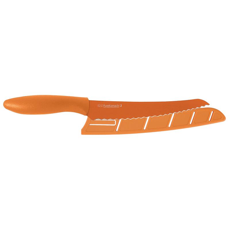 KAI Pure Komachi 2 8 Inch Serrated Bread Knife with Sheath, Orange