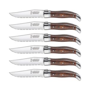 Trudeau Laguiole Steak Knives with Pakkawood Handles, Set of 6, Stainless/Wood