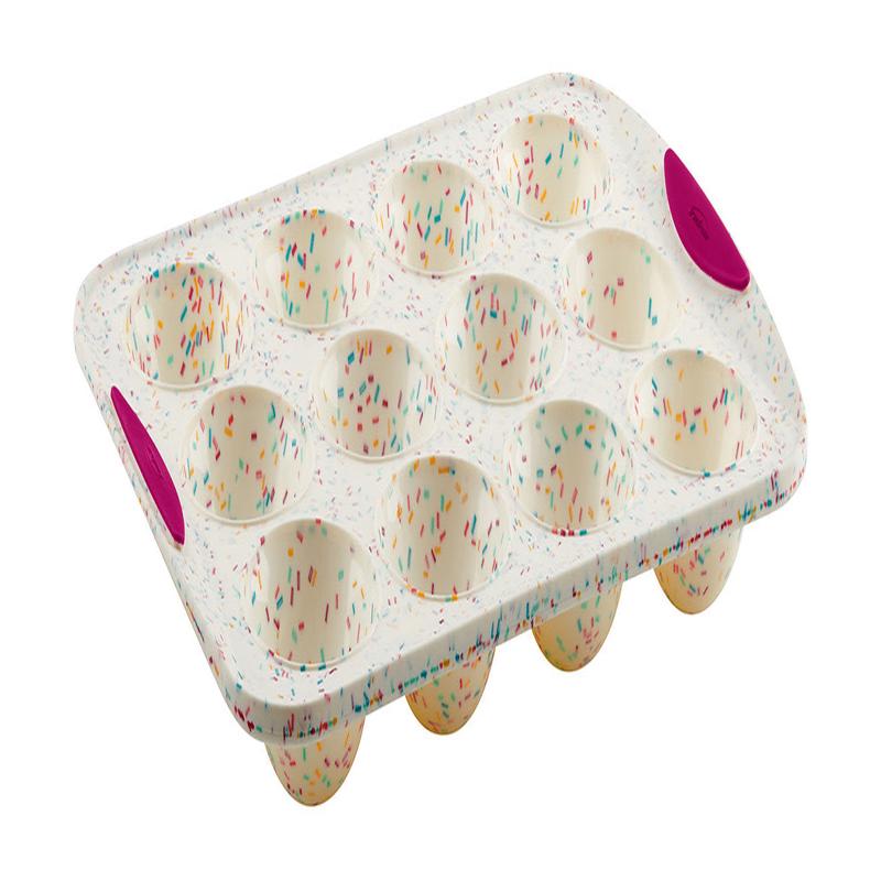 Trudeau Structure Silicone 12 Cavity Dome Cake Pan, Confetti/Fuchsia
