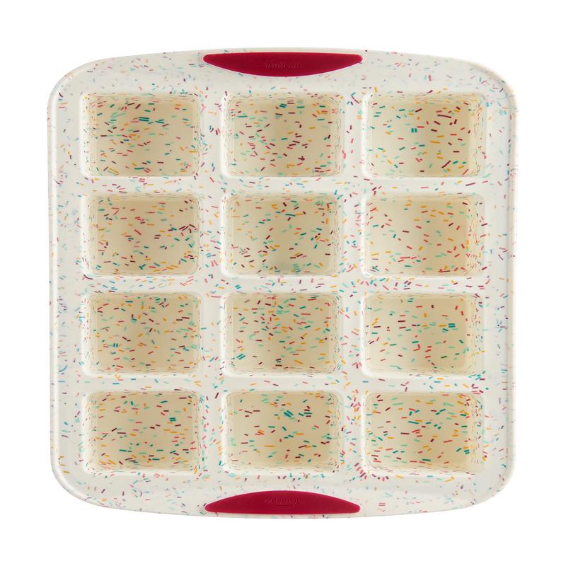 Trudeau Structure Silicone 12 Cavity Mini Brownie Pan, Confetti/Fuchsia