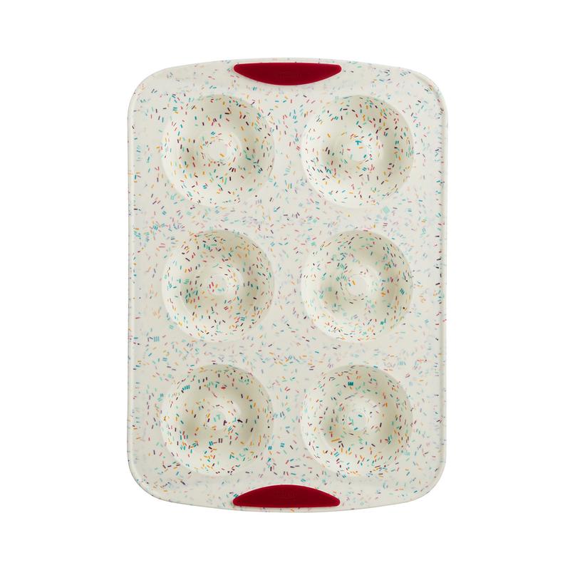 Trudeau Structure Silicone 6 Cavity Donut Pan, Confetti/Fuchsia