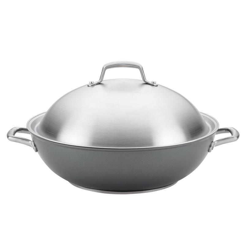 Anolon Accolade Hard Anodized Nonstick Wok with Lid, 13.5-Inch, Gray
