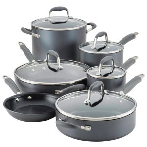 Anolon Advanced Home Hard-Anodized Nonstick Cookware Set, 11-Piece, Moonstone