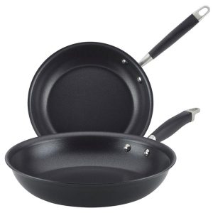 Anolon Advanced Home Hard-Anodized Nonstick Frying Pan Set, 2-Piece, 10-Inch & 12.75-Inch, Onyx