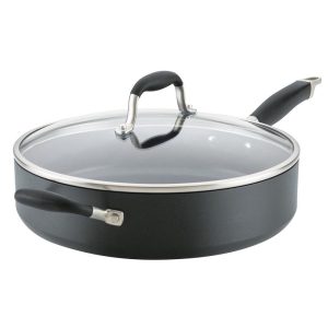 Anolon Advanced Home Hard-Anodized Nonstick Saute Pan with Helper Handle and Lid, 5-Quart, Onyx