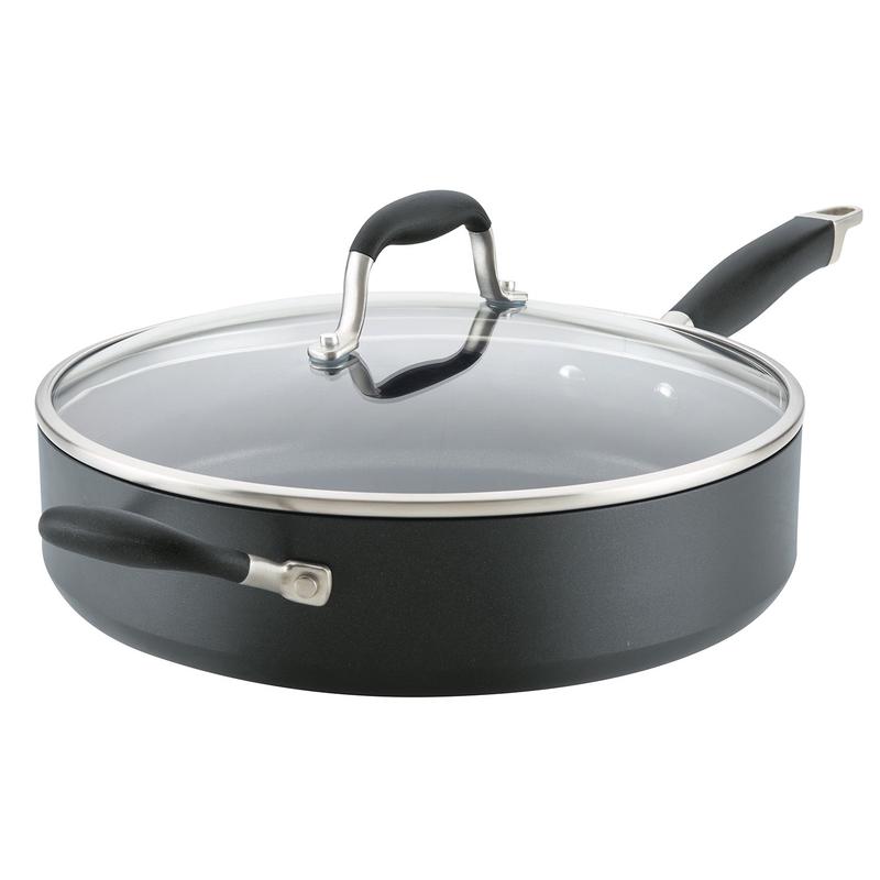 Anolon Advanced Home Hard-Anodized Nonstick Saute Pan with Helper Handle and Lid, 5-Quart, Onyx
