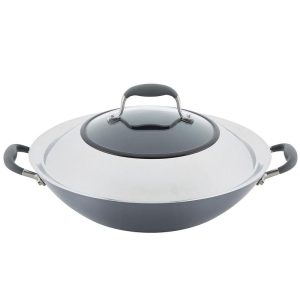 Anolon Advanced Home Hard-Anodized Nonstick Wok with Side Handles and Lid, 14-Inch, Moonstone