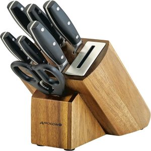 Anolon AlwaysSharp 8 Piece Japanese Steel Knife Block Set with Built-In Sharpener