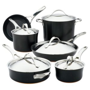 Anolon Nouvelle Copper Luxe Hard-Anodized Nonstick Cookware Set, 11-Piece, Onyx