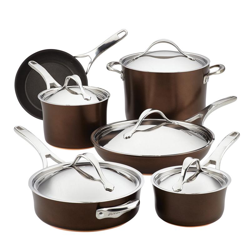Anolon Nouvelle Copper Luxe Hard-Anodized Nonstick Cookware Set, 11-Piece, Sable