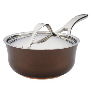 Anolon Nouvelle Copper Luxe Hard-Anodized Nonstick Saucier with Lid, 2.5-Quart, Sable