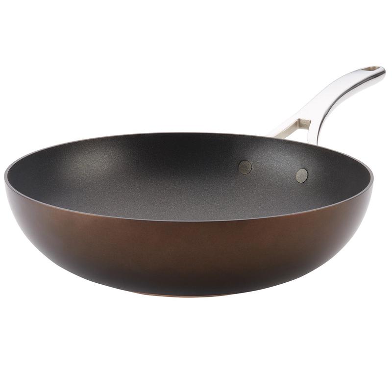 Anolon Nouvelle Copper Luxe Hard-Anodized Nonstick Stir Fry, 12-Inch, Sable