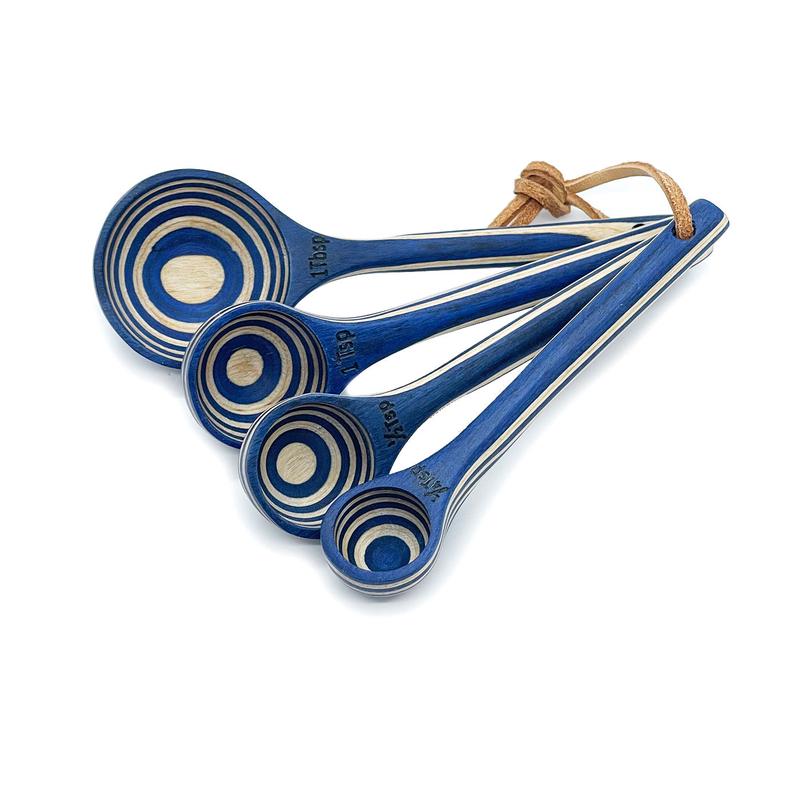 Island Bamboo 4 Piece Pakkawood Measuring Spoon Set, Blue
