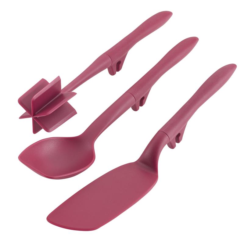 Rachael Ray Tools and Gadgets Lazy Crush & Chop, Flexi Turner, and Scraping Spoon Set, 3-Piece, Burgundy