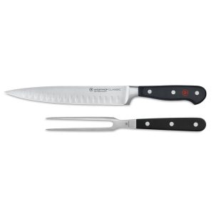 Wusthof Classic 2 Piece Carving Knife & Fork Set Hollow Edge