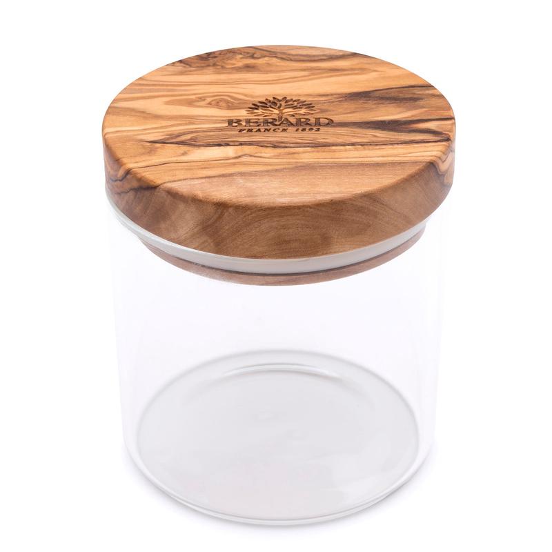 Berard Glass Storage Jar With Olive Wood Lid, 13.5-ounce