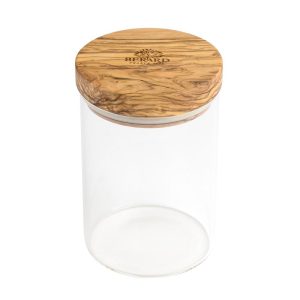 Berard Glass Storage Jar With Olive Wood Lid, 20-ounce