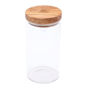 Berard Glass Storage Jar With Olive Wood Lid, 30-ounce