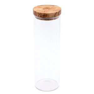Berard Glass Storage Jar With Olive Wood Lid, 50-ounce