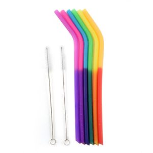 Norpro Silicone Reusable Color Changing Straws with Cleaning Brush, Set of 6